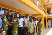 Benjamin Kpodo presenting a classroom to nurses at Ho