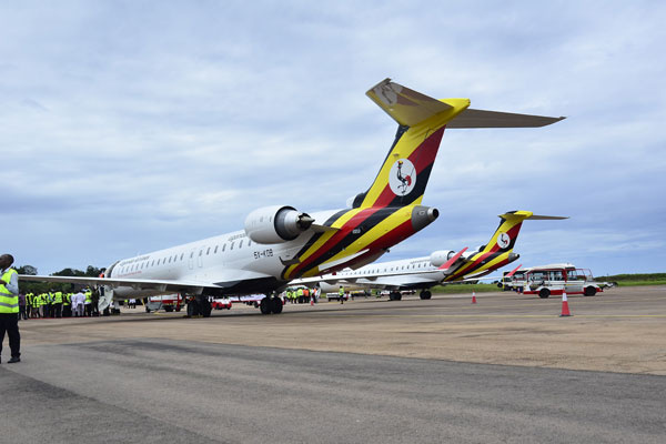 The bombardier planes after their arrival at Entebbe International Airport