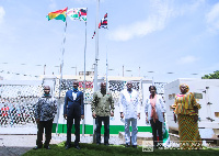 Flagbearer of the NDC, John Dramani Mahama flanked by some leaders of the party