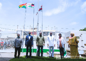 Flagbearer of the NDC, John Dramani Mahama flanked by some leaders of the party