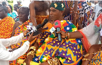 Nana Akwasi Okoh II speaking to the media about providing his community with good education