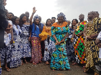 Rev Mrs Rita Korankye Ankrah, President of Royal Ladies cutting sod for 'City of Shiloh' project