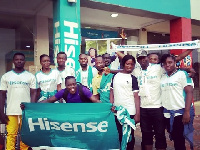 Some of the supporters at the forecourt of the East Legon branch of Hisense