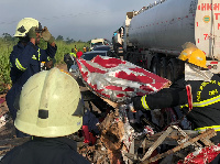 Personnel of the Ghana National Fire Service at the scene of the incident