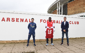 Arsenal new signing Thomas Partey (middle) was unveiled today