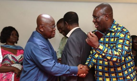 Dr Yaw Baah [R] TUC boss exchanging pleasantries with President Nana Akufo-Addo [L]