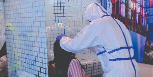 Some passengers at the Kotoko Airport undergoing coronavirus test