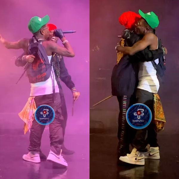 Blakk Rasta sharres a hug with Shatta Wale