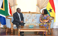 Foreign Affairs Minister, Ayorkor Botchwey (R) with Cyril Ramaphosa