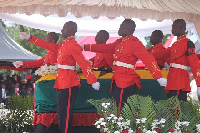 Military body bearers carrying the casket of Major Maxwell Adam Mahama