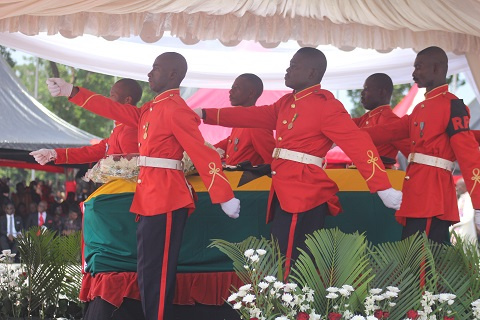 Military body bearers carrying the casket of Major Maxwell Adam Mahama