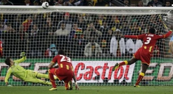 File photo: Asamoah Gyan misses a spot kick against Uruguay during the FIFA 2010 World Cup