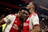 Ajax midfielder, Kudus Mohammed celebrating his goal with Timber