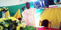 Berekum East Municipal Chief Executive Kofi Adjei, Berekum addressing the gathering