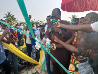 MP for Bibiani-Anhwiaso-Bekwai, Alfred Obeng-Boateng commissioning the mechanised borehole