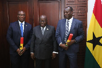 President Akufo-Addo with Dr Samuel Adotey Anum and Jonathan Rexford Magnussen