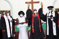 Rev Enoch Adjei Pobee (hands up) is the new chairman of Ga West Presbytery Church of Ghana