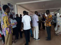 Supporters of various aspirants gathered at the forecourt of the regional office