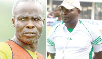 Coach Randolf Armah of Chelsea-left and Solomon Odwo of Bechem United-right