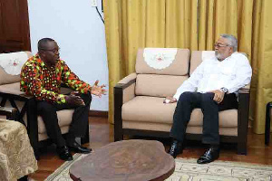 NDC national chairman, Samuel Ofosu-Ampofo speaking to J. J. Rawlings