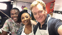 Nana Ama Mcbrown in a pose with Conan O'Brien(R)