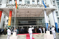 Ms. Shirley Ayorkor Botwe and Mr. Charles Abani  hoisting the Ghana and UN Flags