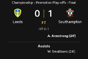 Southampton secured a 1-0 victory over Leads