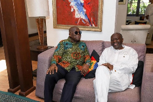 The announcement was by Ken Ofori-Atta (right) whiles Akufo-Addo assented to it on March 31