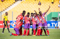 Hearts of Oak players engaging in a  pre match prayer