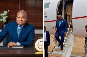 Samuel Okudzeto Ablakwa (left), Nana Addo Dankwa Akufo-Addo descending from presidential jet (right)