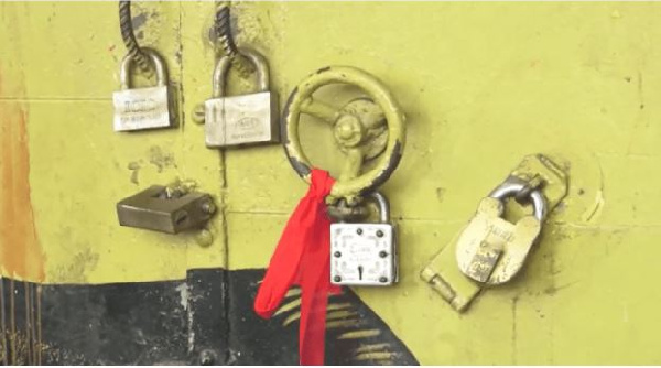 A photo of a locked shop