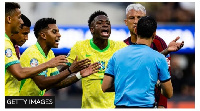 Vinicius Jr (centre) is playing in his second Copa America for Brazil