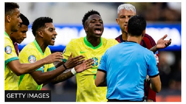 Vinicius Jr (centre) is playing in his second Copa America for Brazil