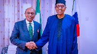 CBN govnor Godwin Emefiele plus Presido Muhammdu Buhari