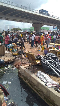 The demolition exercise took place Monday morning at the Kwame Nkrumah Circle Interchange