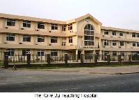 Front view of the Korle-Bu Teaching Hospital in Accra