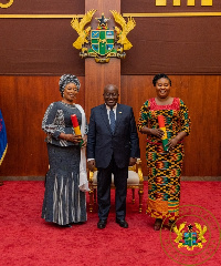 (From left to right) Lariba Zuweira Abudu, President Akufo-Addo and Francesca Oteng Mensah