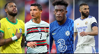 L-R: Neymar, Cristiano Ronaldo, Callum Hudson-Odoi and Karim Benzema