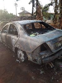 A car belonging to the Gyaasehene was set ablaze by unknown persons