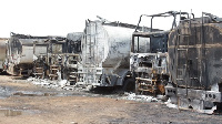 The fire destroyed about 13 fuel tankers