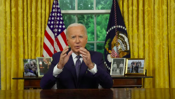 Joe Biden delivers an address to the nation from the Oval Office [Erin Schaff/Pool via REUTERS]