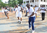 A group of people exercising