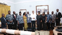 Former President Rawlings with delegates from the Assemblies of God Church led by Rev. Dr. Insaidoo