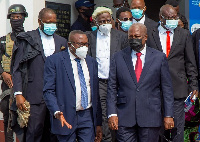 John Dramani Mahama with party members at the Supreme Court