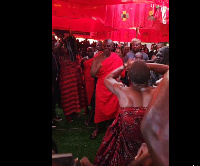 Oseadeayo Agyeman Badu II arriving at the funeral grounds