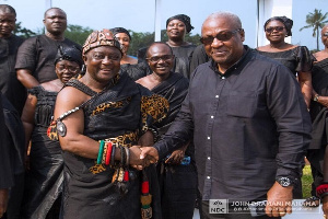 Former President, John Dramani Mahama with the Krontihene of Sunyani Nana Bofotia Boamponsem