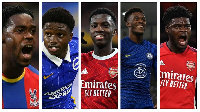 L-R: Jeffrey Schlupp, Tariq Lamptey, Eddie Nketiah, Callum Hudson-Odoi and Thomas Partey