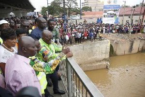 President Akufo-Addo inspecting a drainage site at Circle