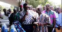 Prof. Baffuor Agyeman-Duah (L) and Nana Adjei Ayeh II (R) opening the exhibition