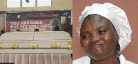 Di wife of late Timothy Adegoke plus foto of im husband casket